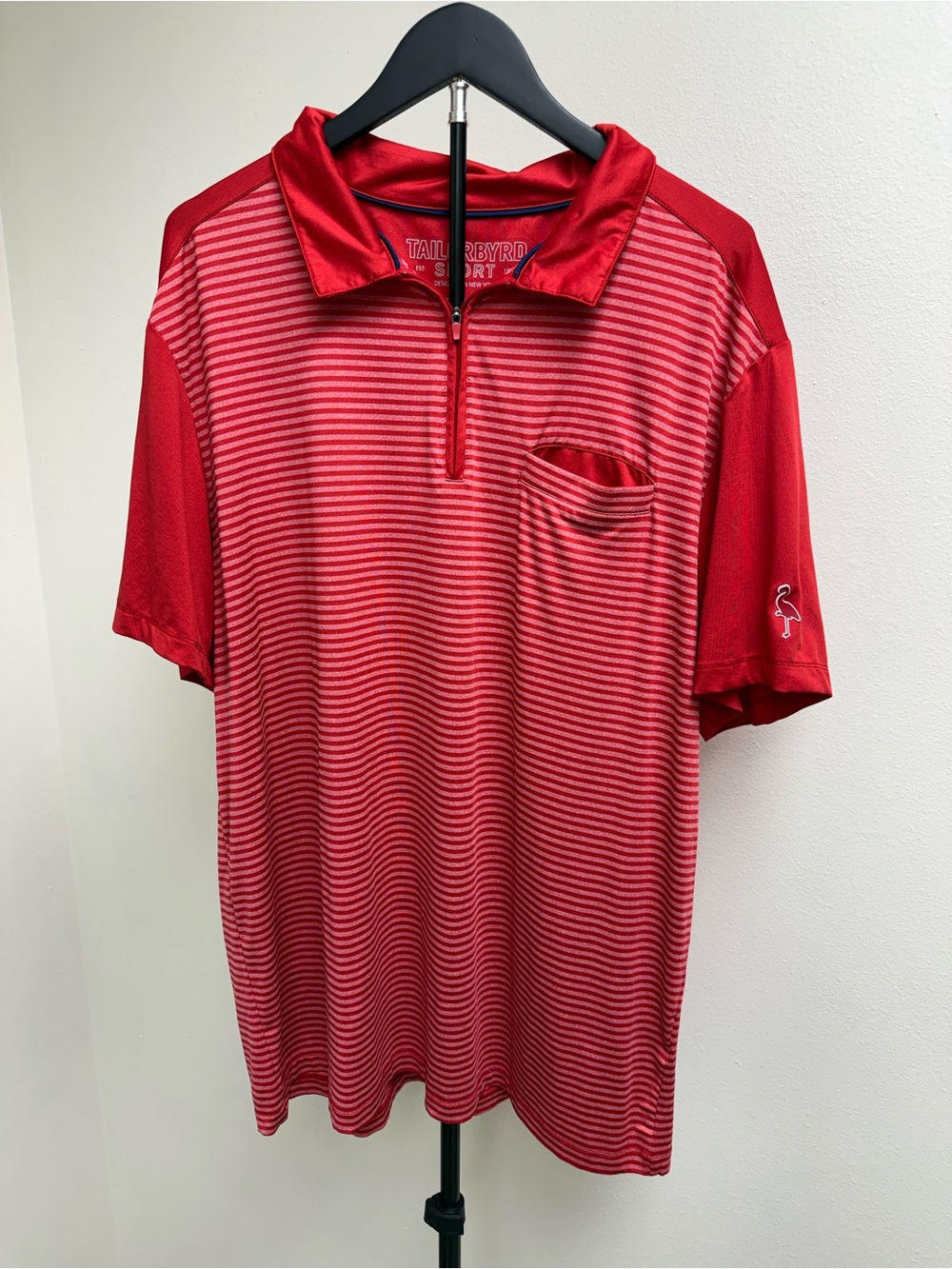 Tailorbyrd Red Striped Quarter-Zip Polo Shirt